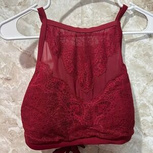 Xhilaration Lace Bralette Tie‎ Back Padded Burgundy Red Lingerie Top 16W